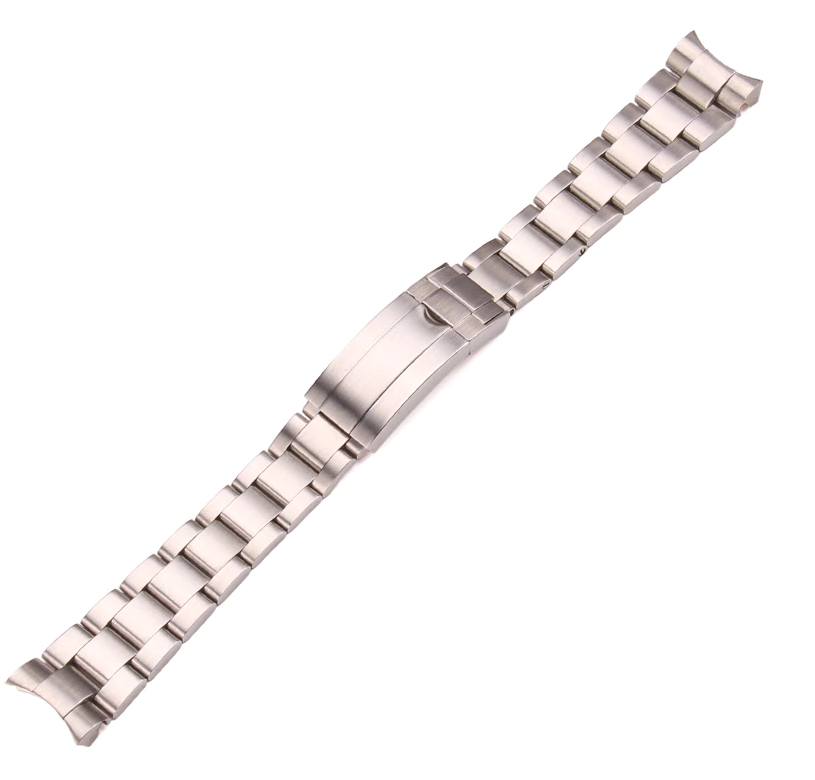 Stainless steel three-link watch bracelet with micro-adjustable clasp and solid end links