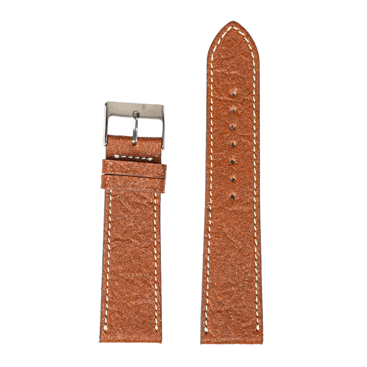 Brown pineapple vegan leather Apple Watch band with white stitching and silver buckle