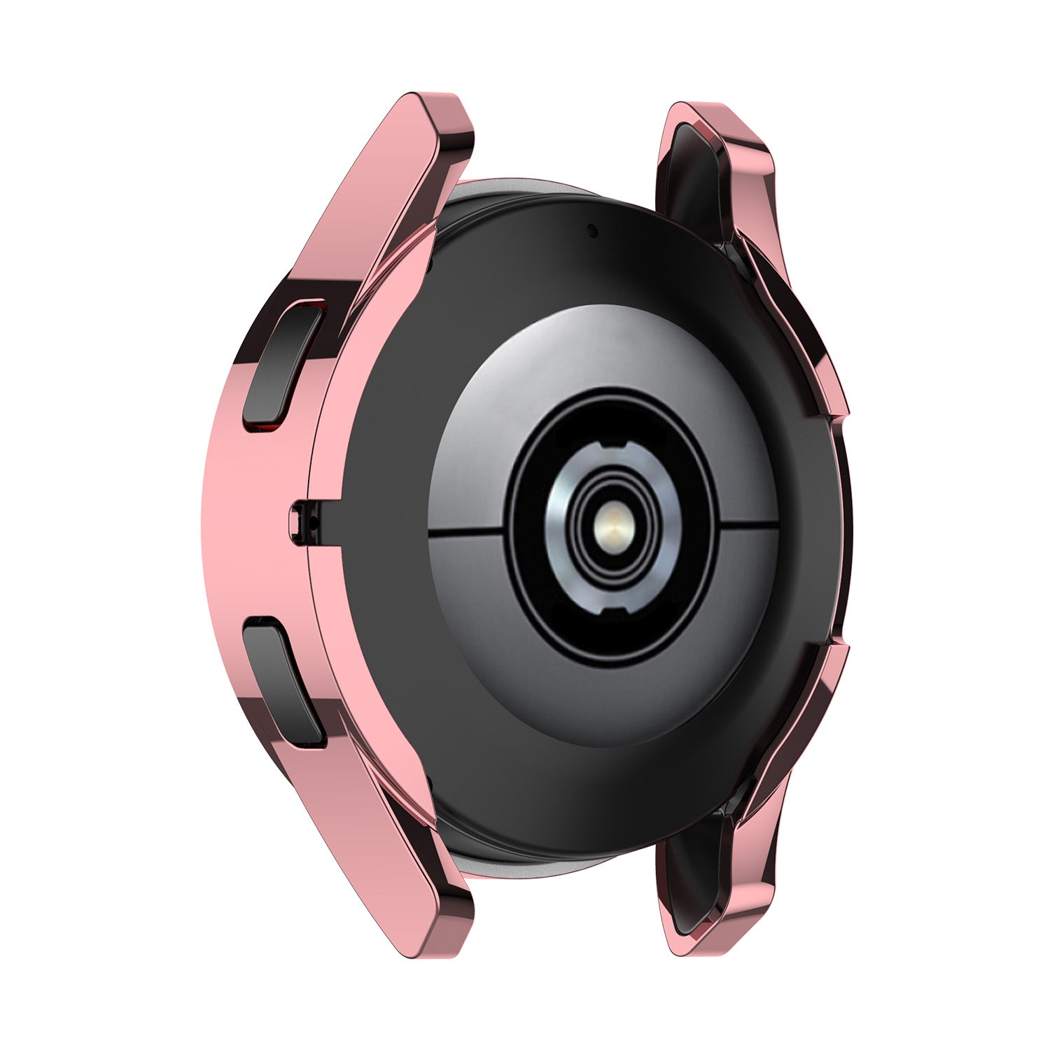Pink and black protective case for Galaxy Watch 4 with reinforced bumper design and raised edges