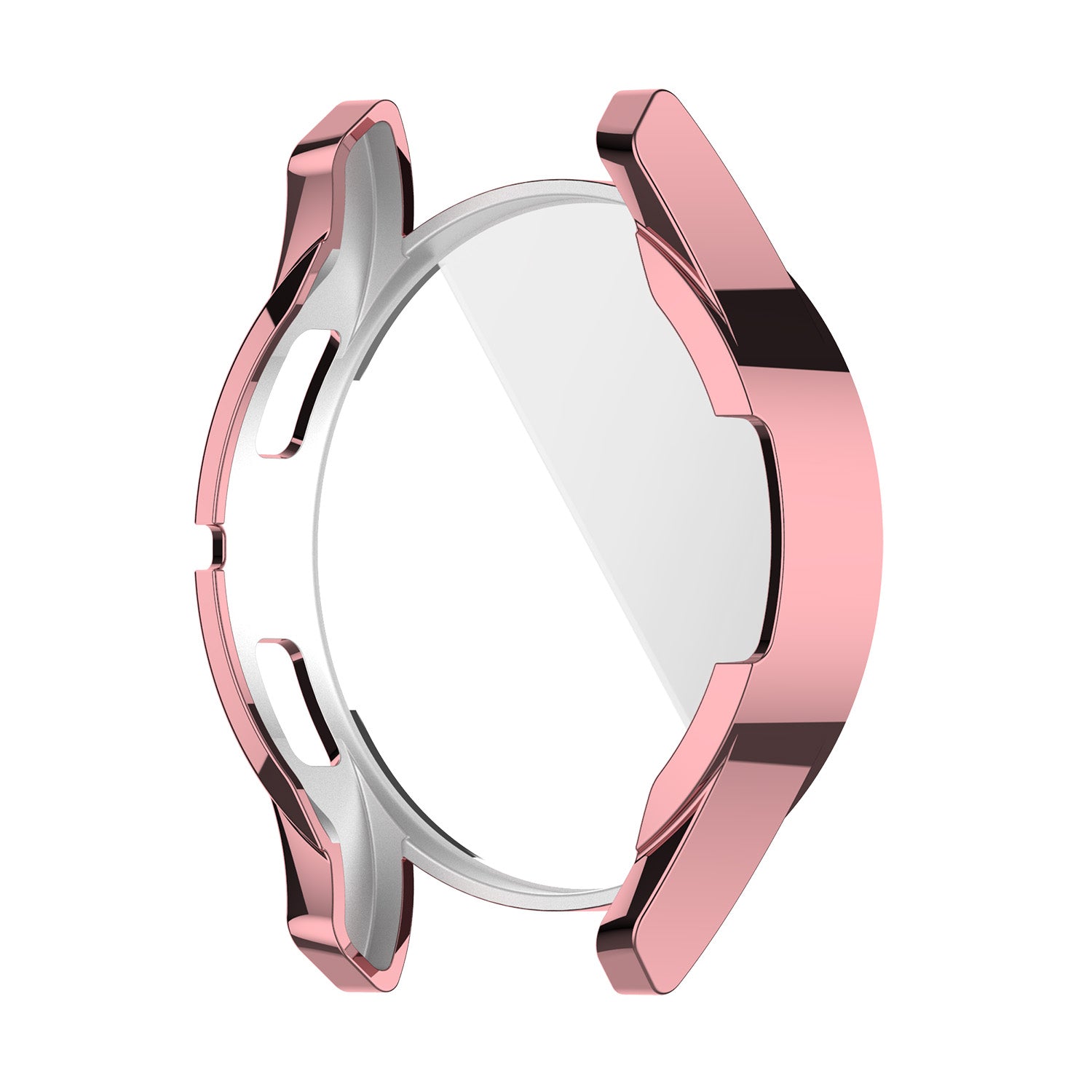 Rose gold protective case for Samsung Galaxy Watch 4 with soft gray interior padding and secure clasp closure