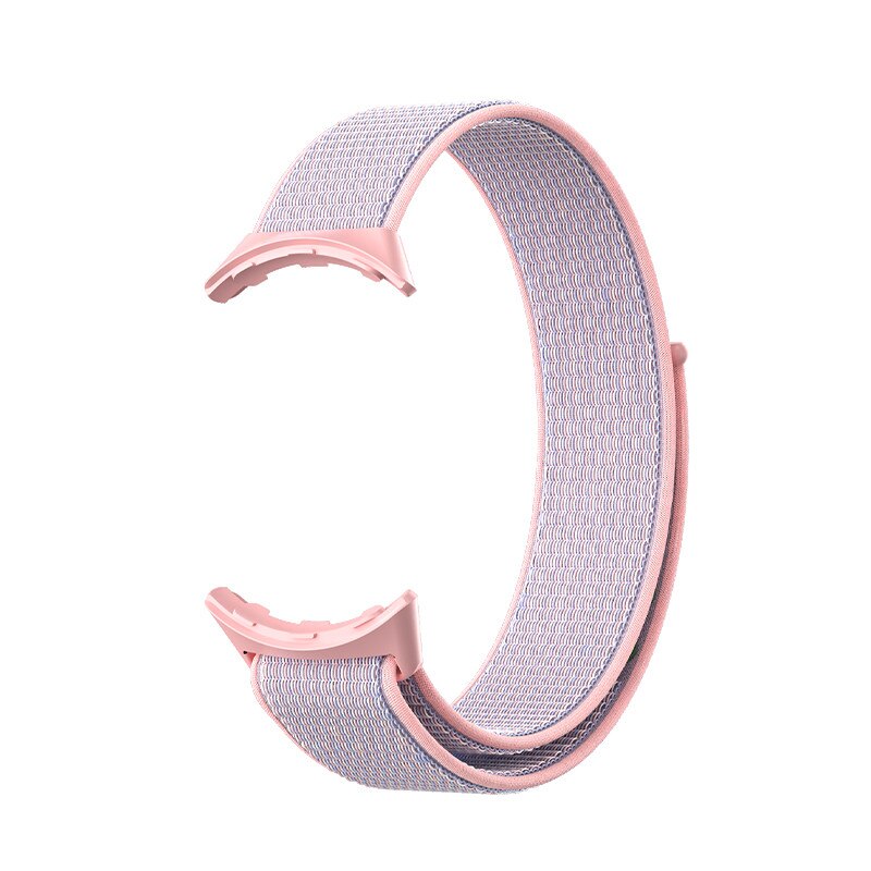 Pink nylon sports loop watch band with velcro closure and adjustable fit for Google Pixel smartwatch