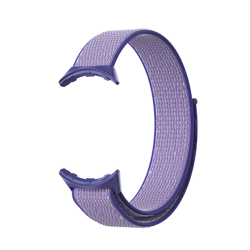 Purple woven sports loop band with velcro closure for Google Pixel smartwatch