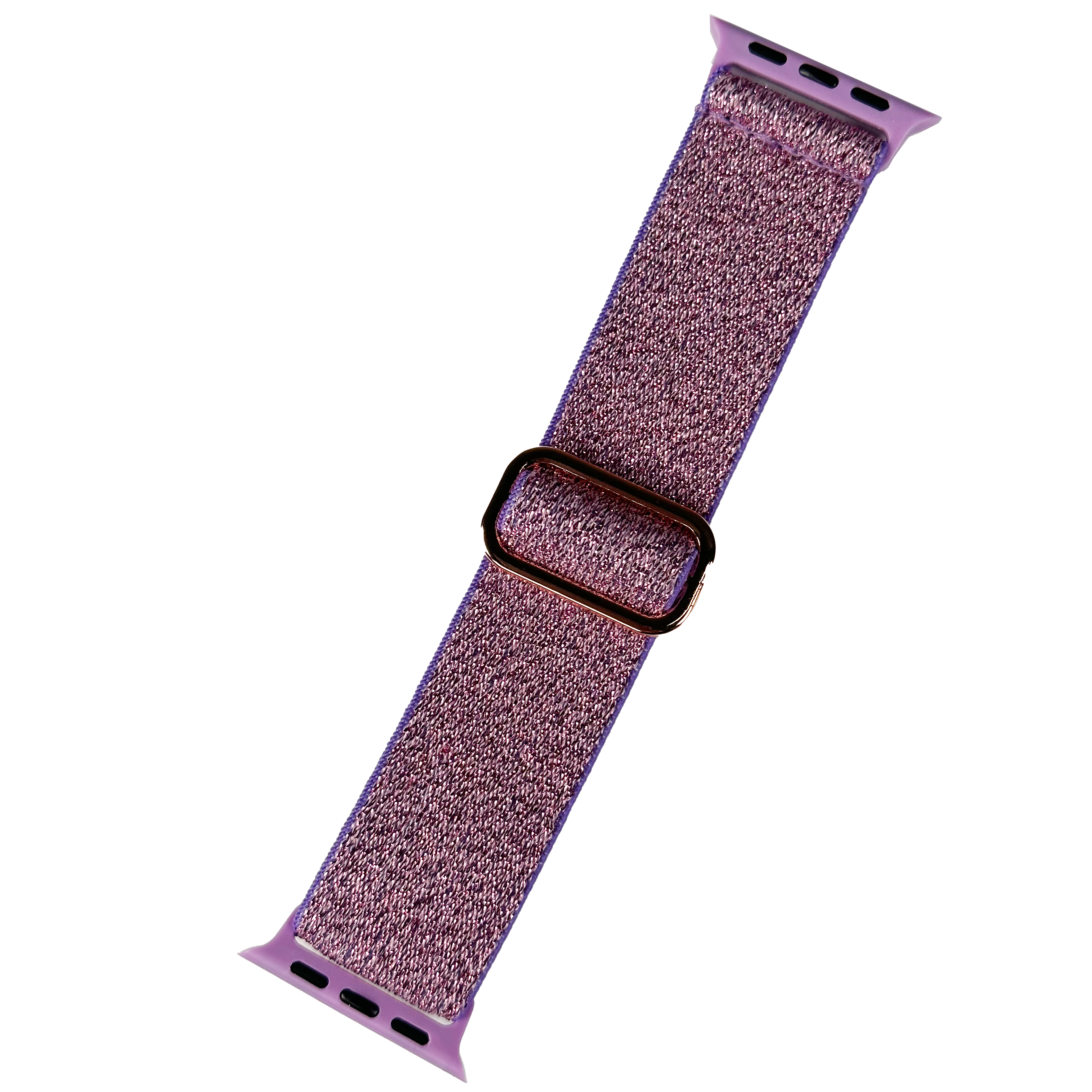 Purple sparkle woven fabric loop band for Apple Watch with magnetic closure and adjustable fit