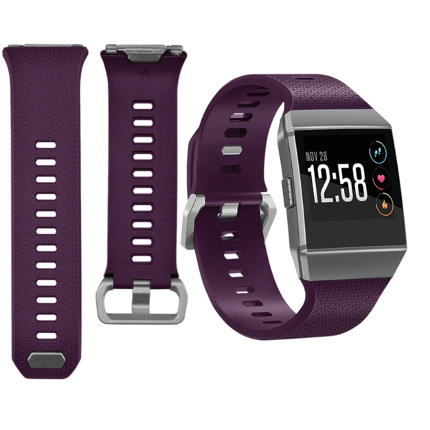 Purple silicone sport bands for Fitbit Ionic smartwatch with adjustable straps and metal connectors