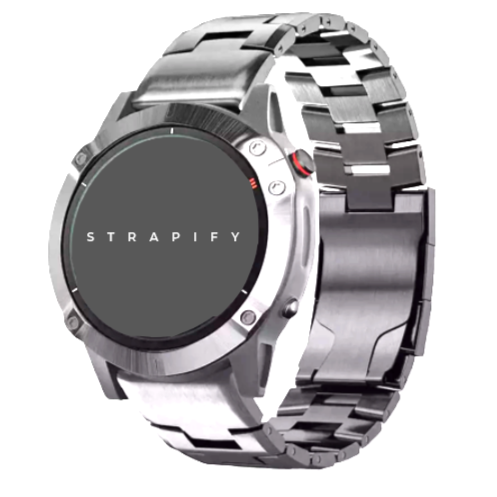 Silver titanium QuickFit bracelet strap for smartwatch with metal links and secure clasp