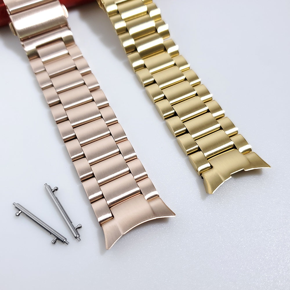 Rose gold and gold stainless steel watch bracelets for Galaxy Watch 4-7 with metal link bands and adjustment pins