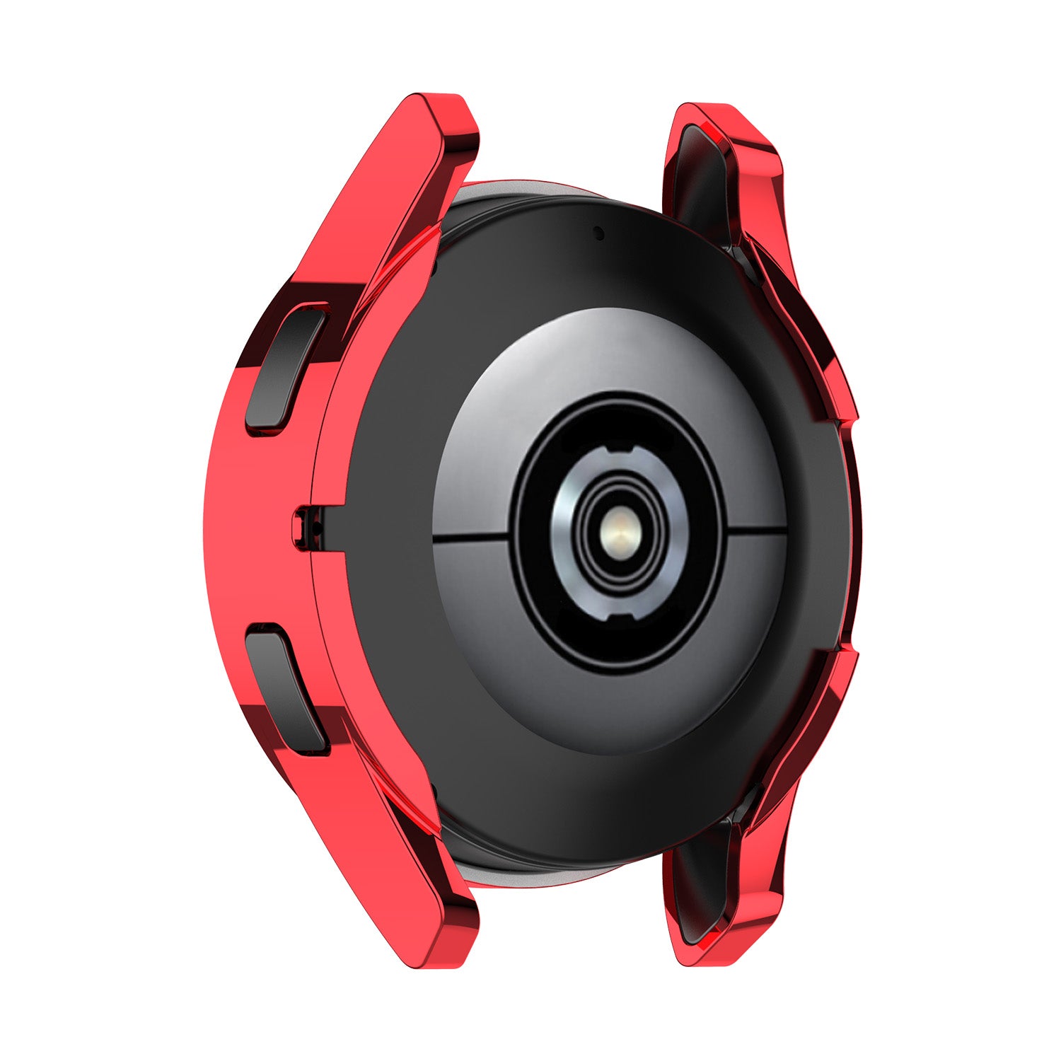 Red and black protective case for Galaxy Watch 4 with reinforced edges and rubberized grip, front view