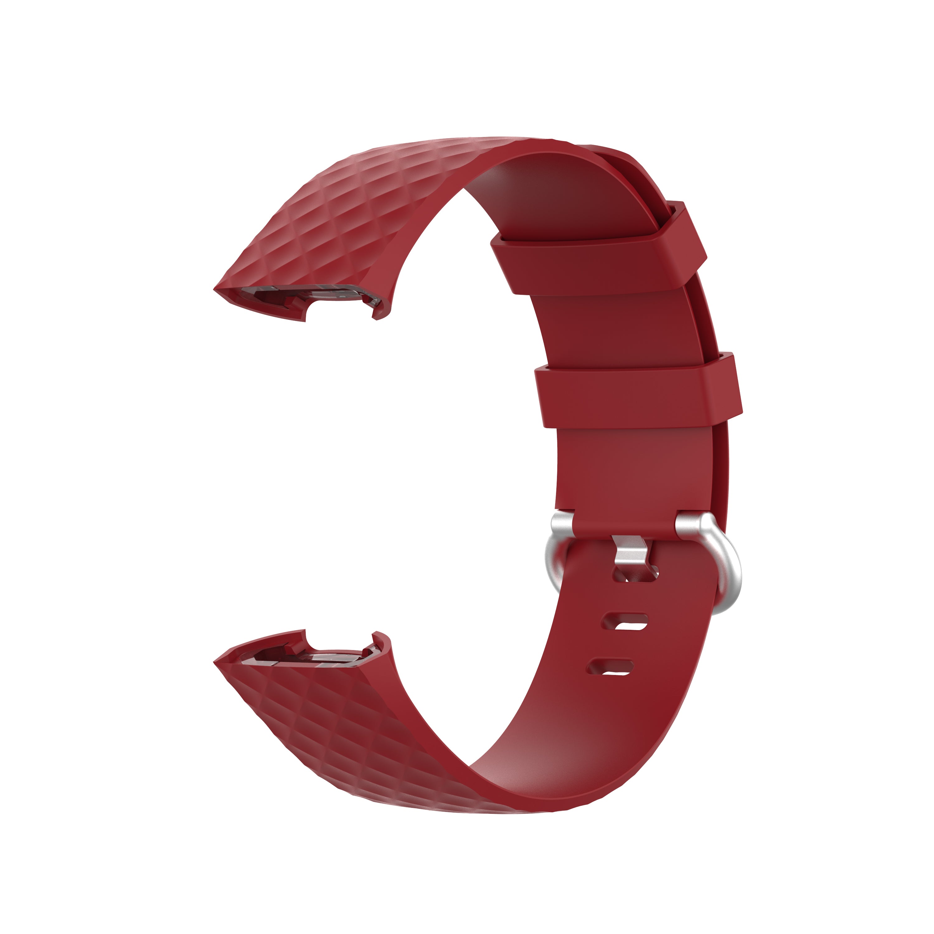 Red silicone watch band for Fitbit Charge 3 and 4 with quilted texture and adjustable strap
