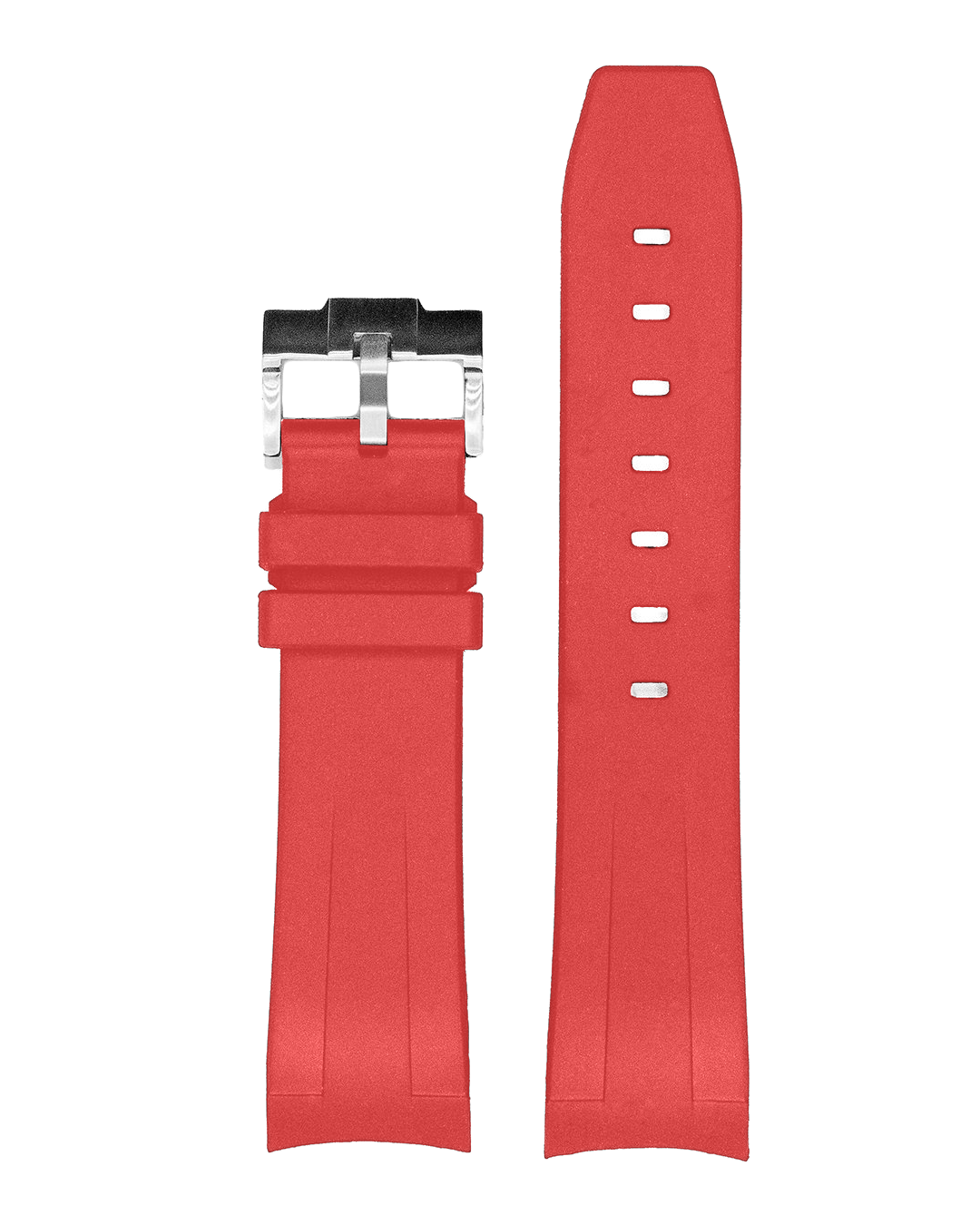 Red rubber watch strap with stainless steel buckle and ventilation holes for Seiko SKX dive watches