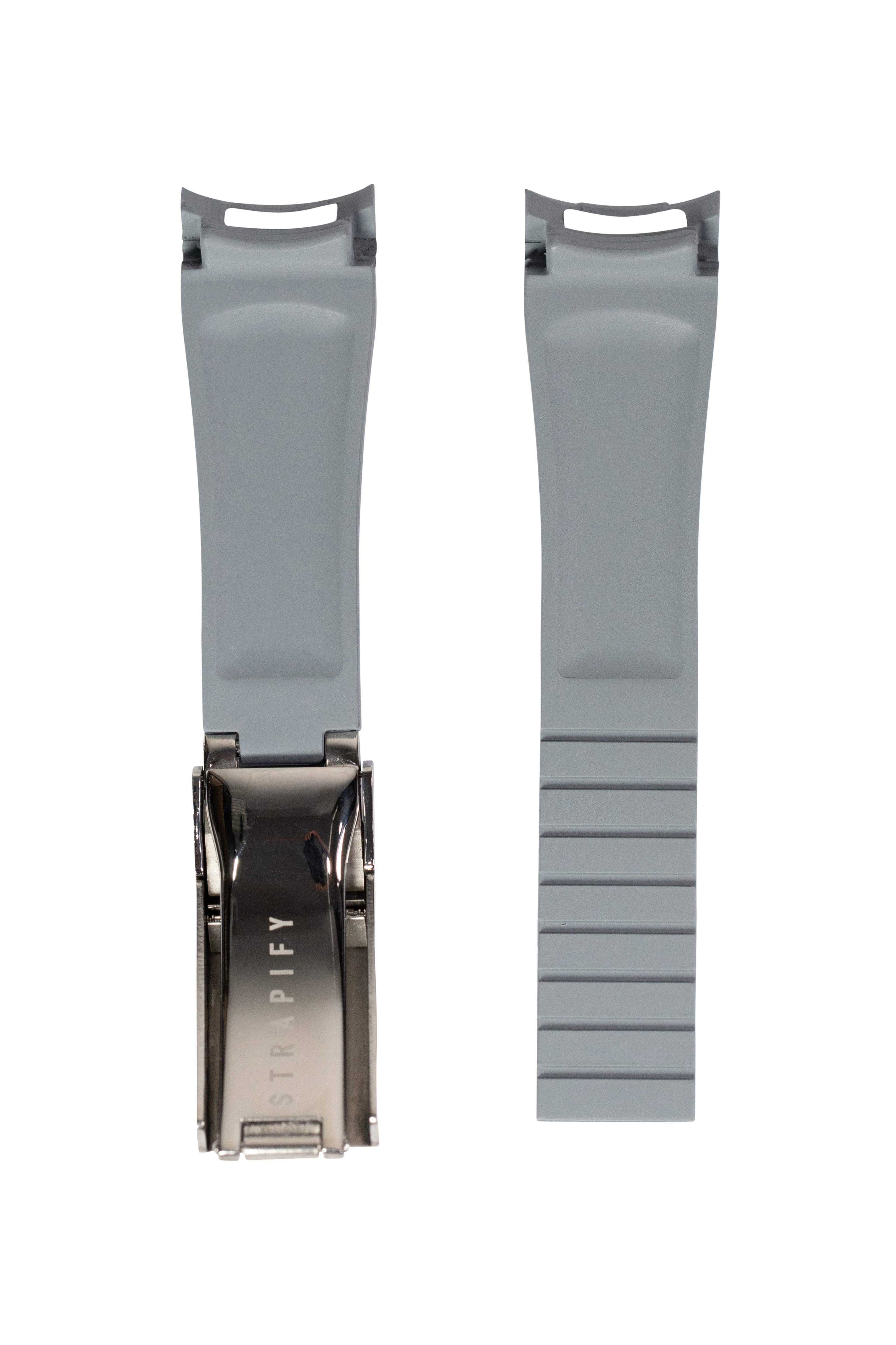Grey vulcanised rubber watch strap with integrated Oyster clasp, Rolex compatible replacement band