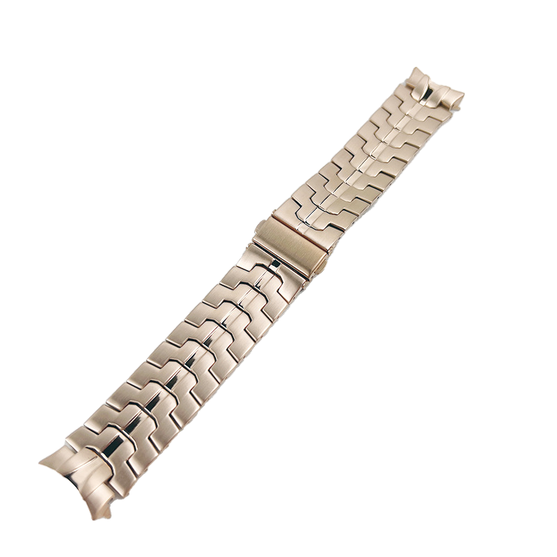 Rose gold stainless steel bracelet for Galaxy Watch 4-7 with fitted armour design and fold-over clasp