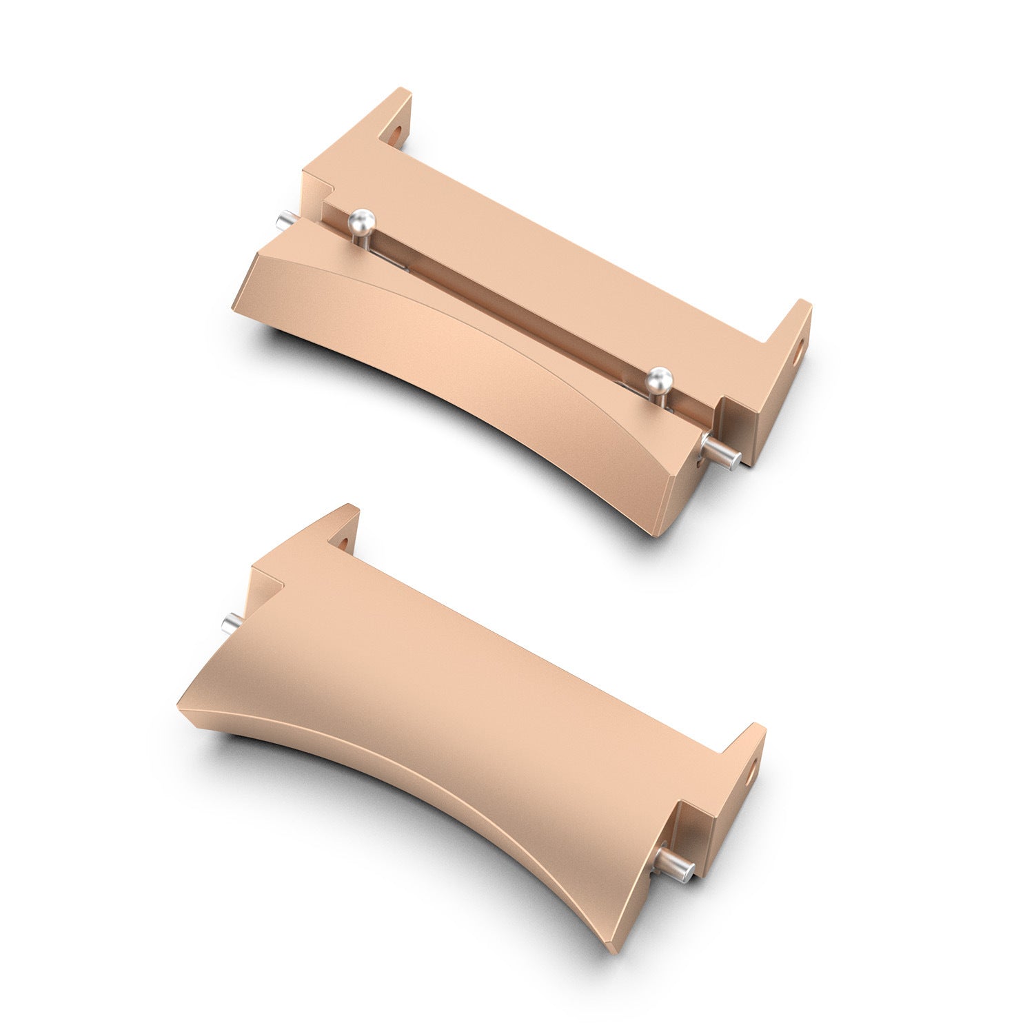 Beige gap fill adapter for Galaxy Watch bands with metal adjustable hinges shown assembled and disassembled views