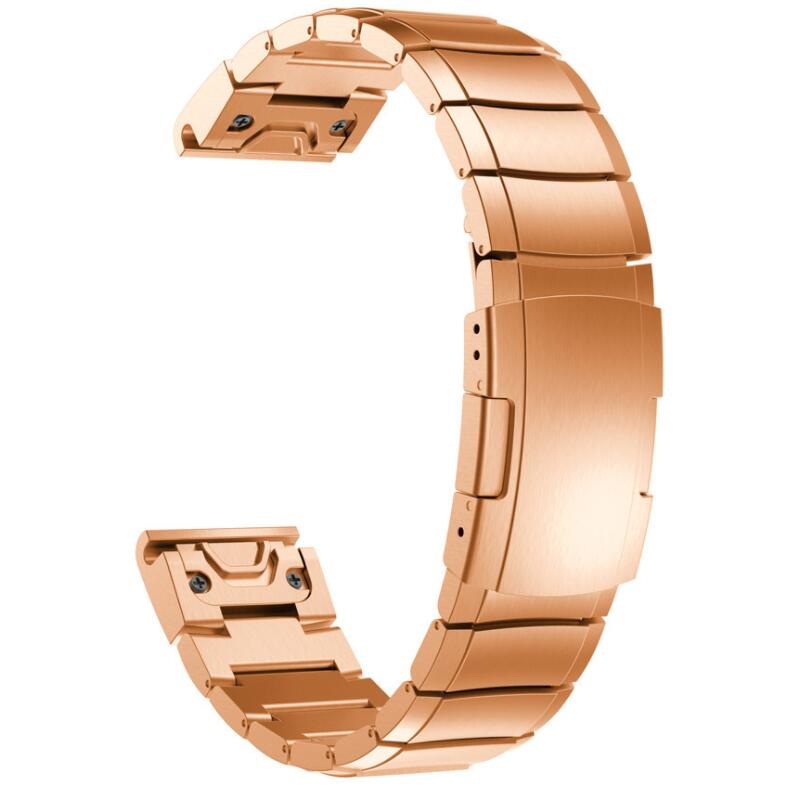 Rose gold stainless steel QuickFit link bracelet with segmented metal bands and secure closure mechanism