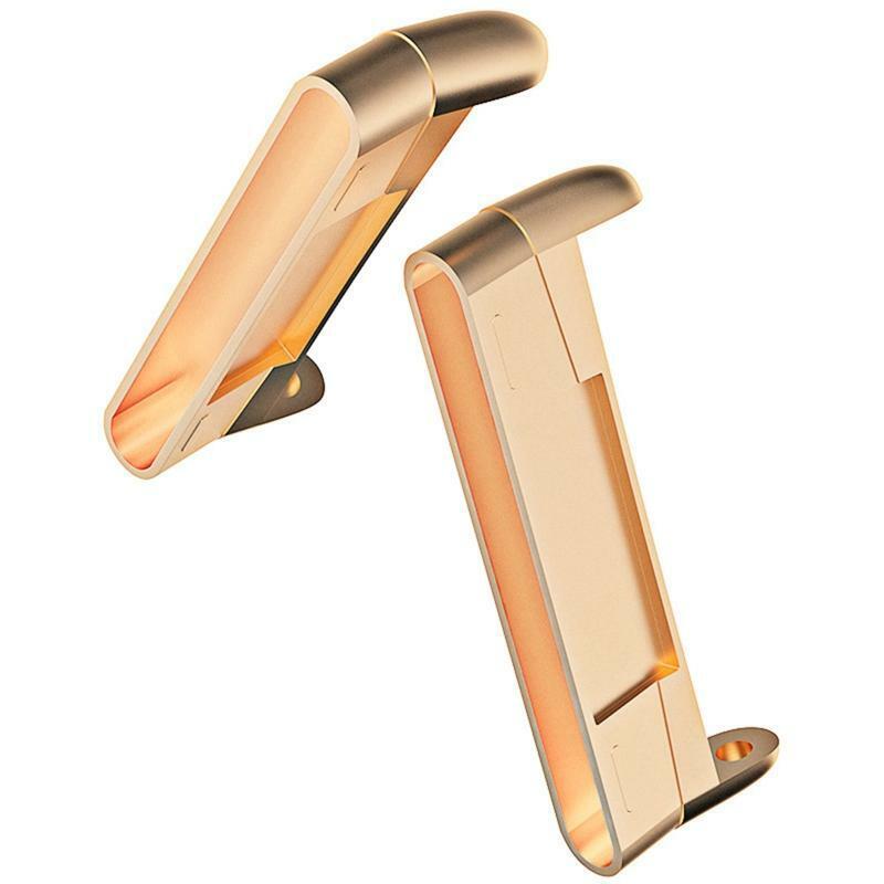 Gold metal watch band adapters for Fitbit Versa and Sense smartwatches, enabling 20mm strap compatibility