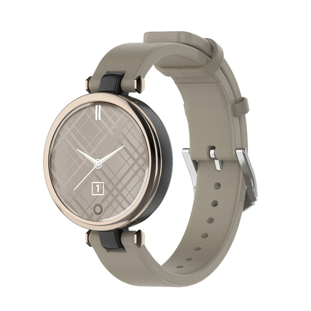 Garmin Lily women's smartwatch with khaki leather band, rose gold case and quilted dial face