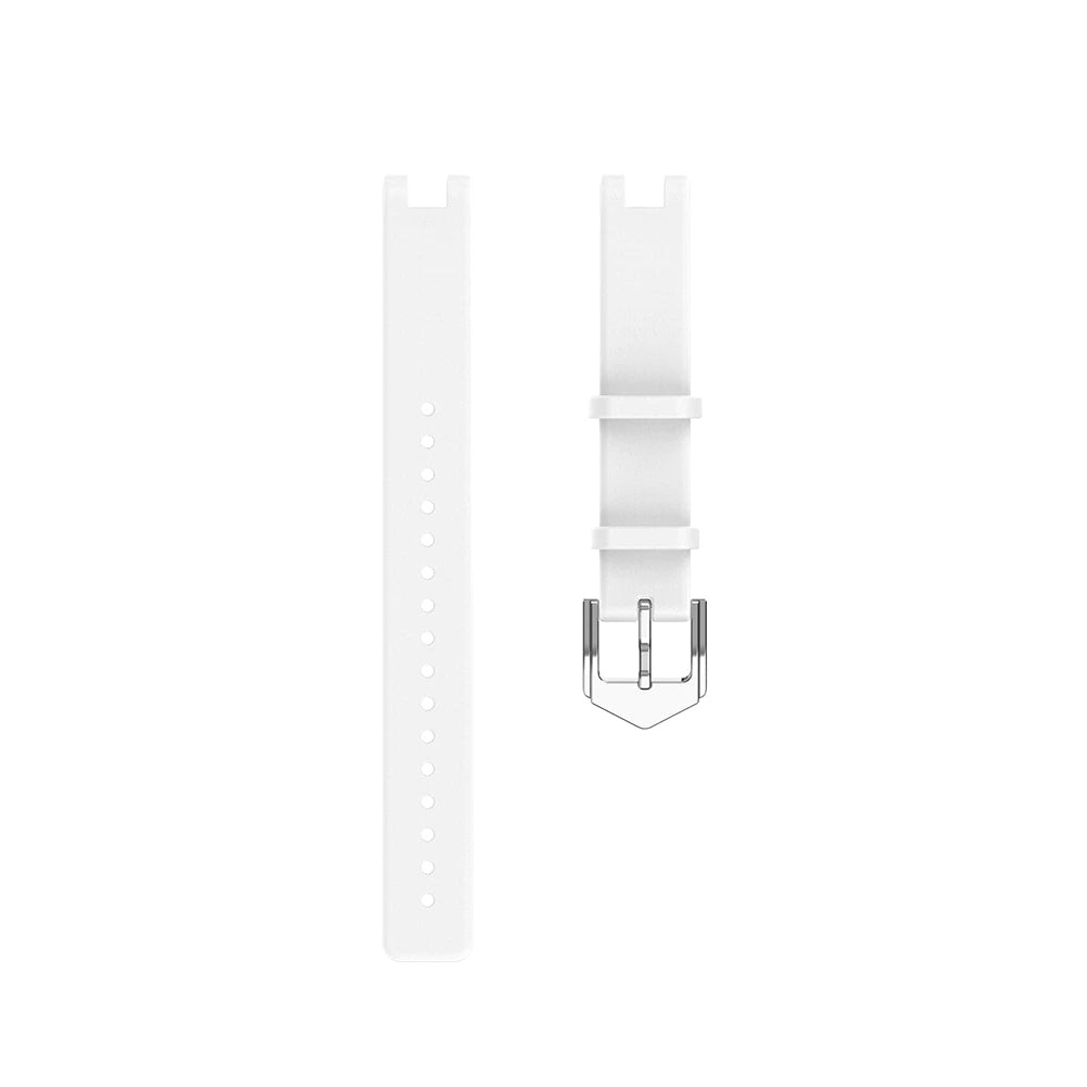White silicone sports watch band with quick-release pins and adjustable holes for Garmin Lily smartwatch