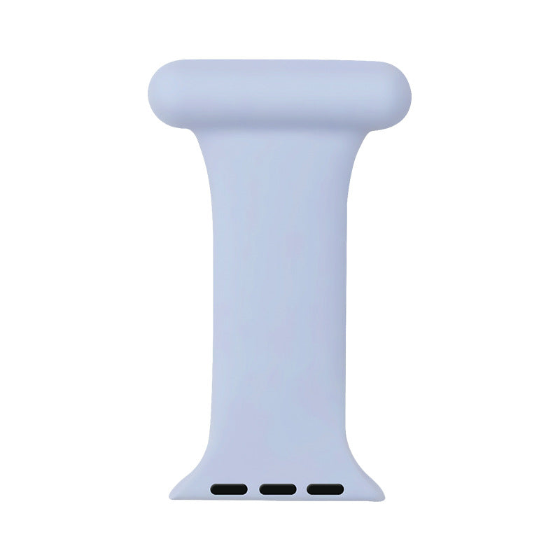 Periwinkle blue silicone Apple Watch band with wide cushioned top and three black slot connectors at base for secure attachment