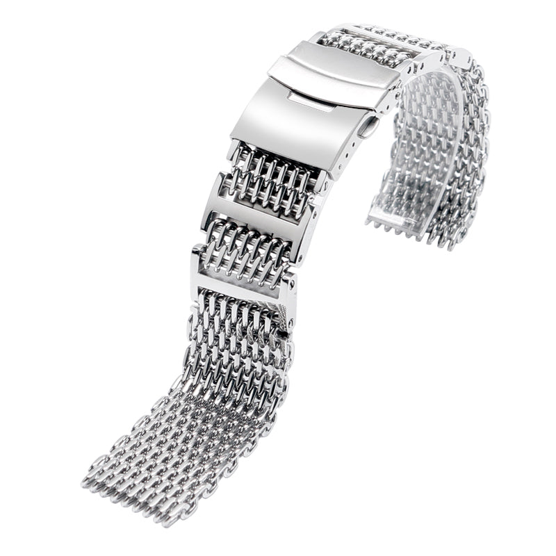 Shark Mesh Bracelet - Folding Deployant Clasp - Silver