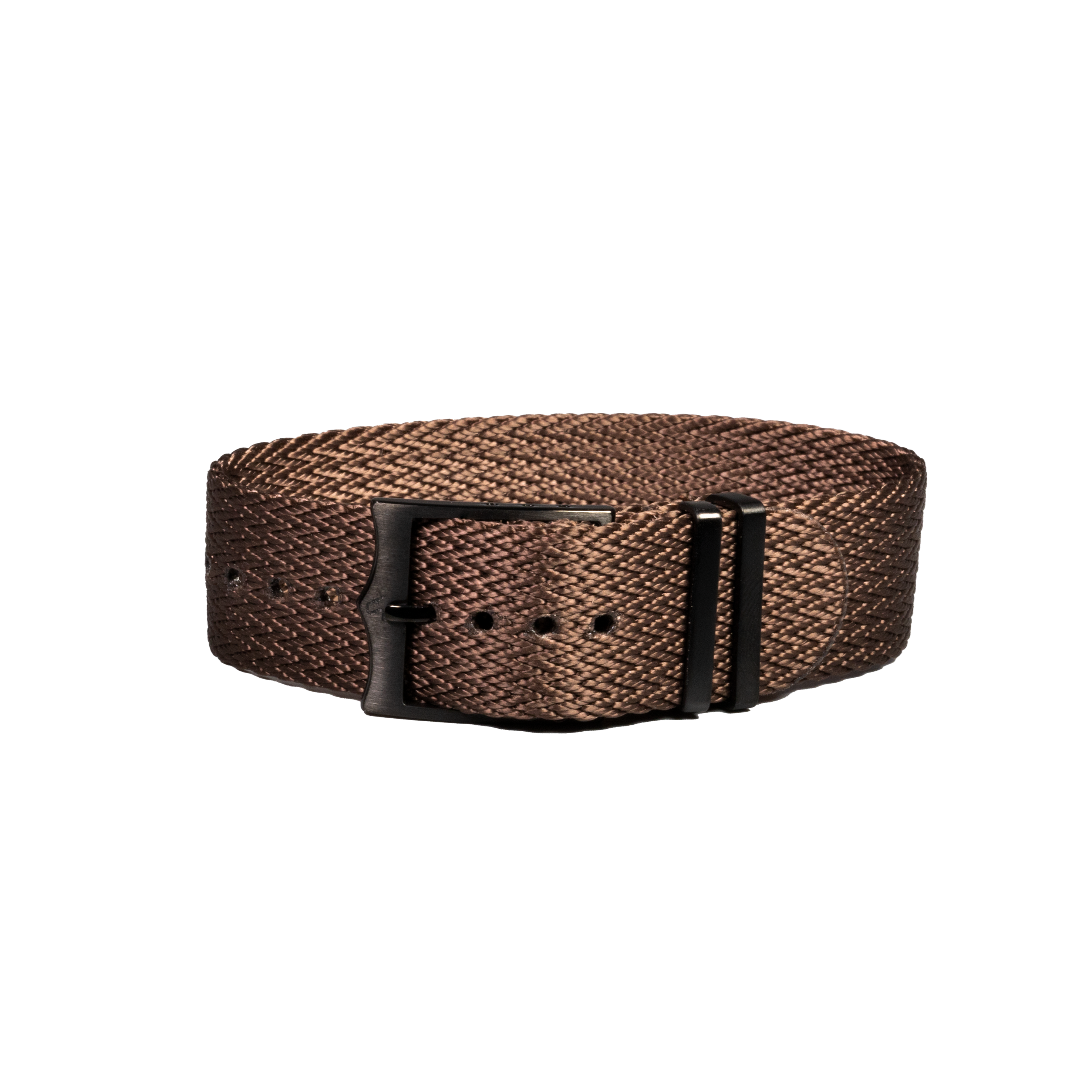 Brown canvas tactical belt with black metal buckle and adjustable fit