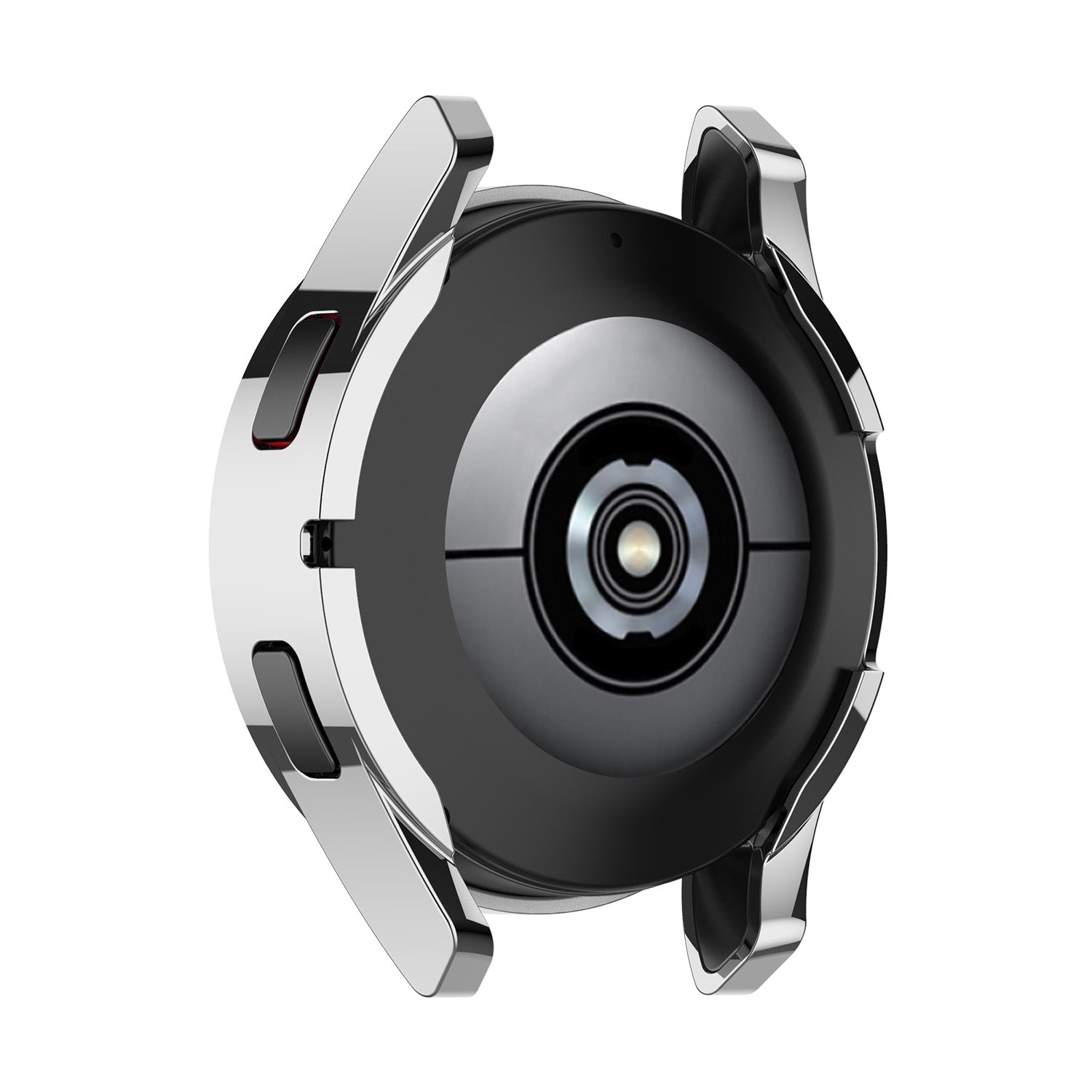 Black and silver protective TPU case for Galaxy Watch 4 with shock-absorbing bumpers and precise cutouts