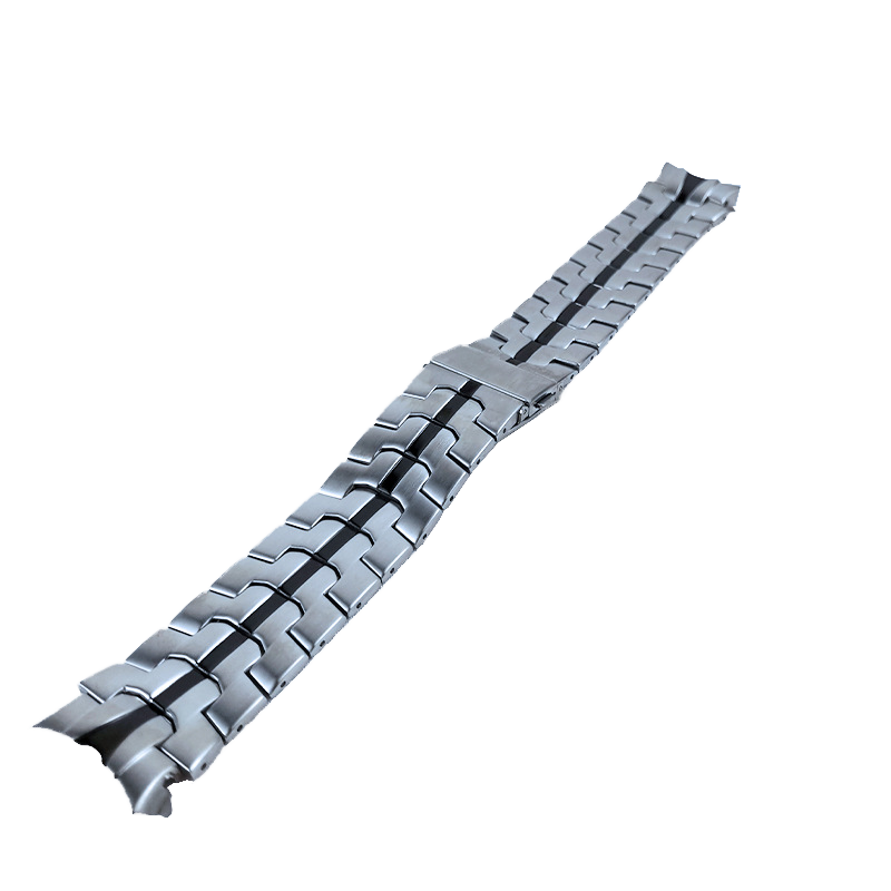 Silver and black stainless steel bracelet strap for Galaxy Watch 4-7 with fitted armour design and secure clasp