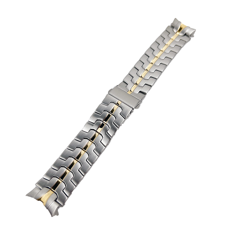 Two-tone silver and gold stainless steel watch bracelet with integrated links and secure clasp for Galaxy Watch 4-7
