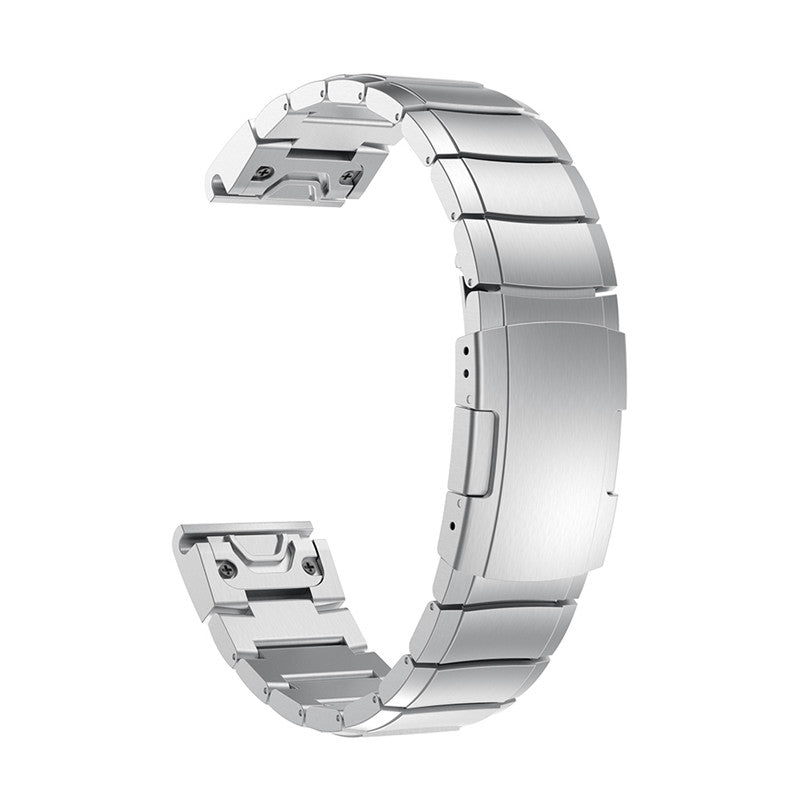 Silver stainless steel QuickFit link bracelet with segmented metal bands and secure clasp closure