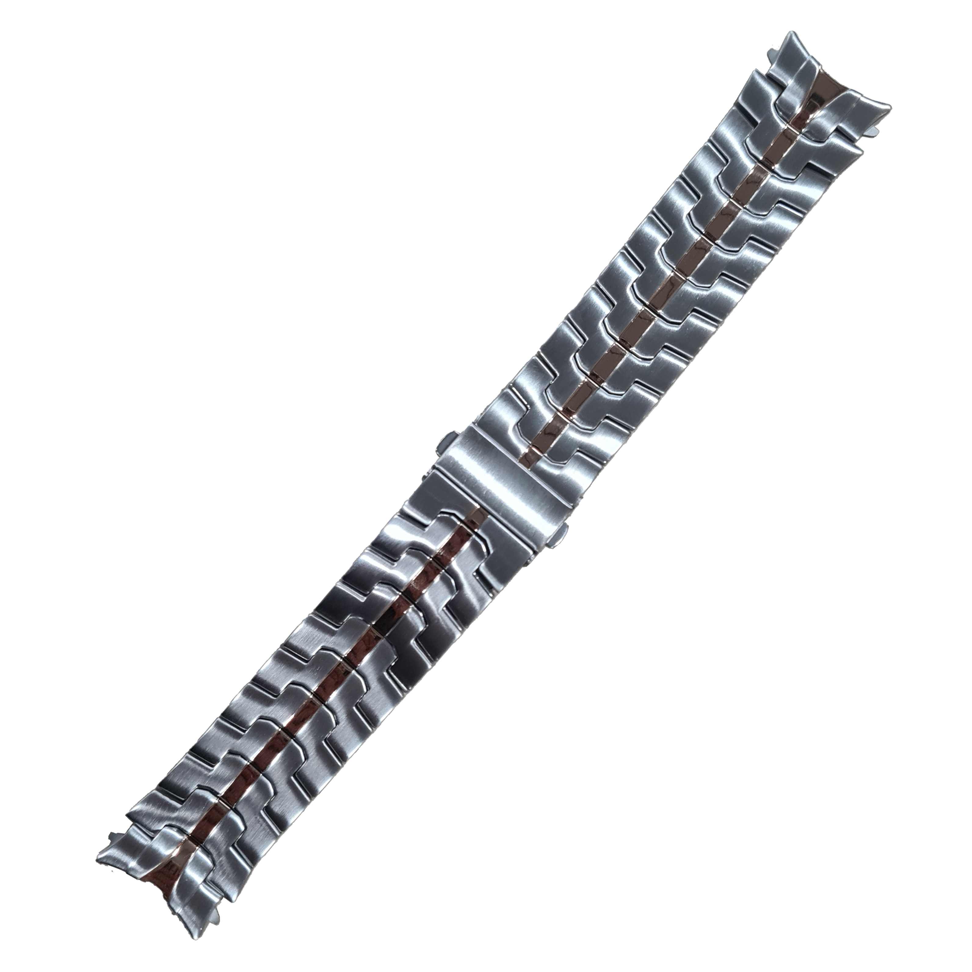 Stainless steel bracelet for Galaxy Watch 4-7 in silver and rose gold two-tone design with fitted links