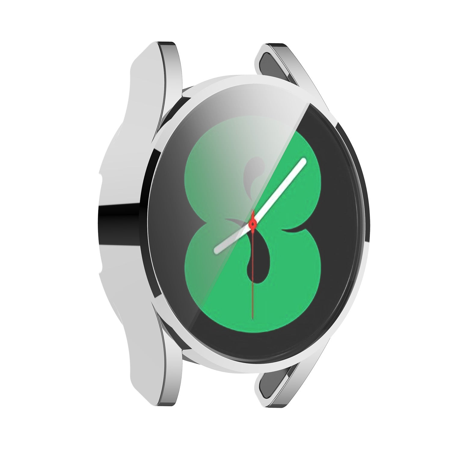 White protective case for Samsung Galaxy Watch 4 with green clover design and adjustable band straps