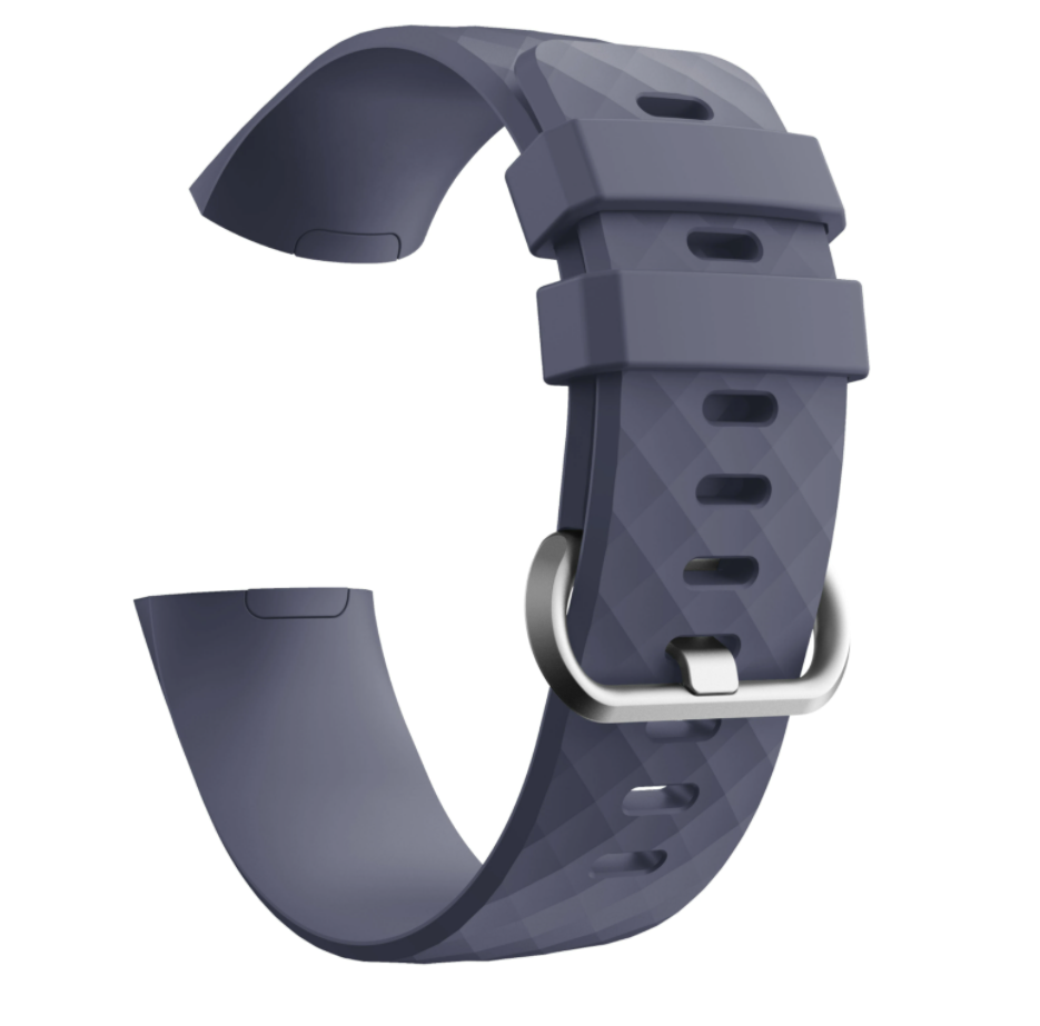 Slate blue silicone replacement band with metal buckle for Fitbit Charge 3 and 4 fitness tracker