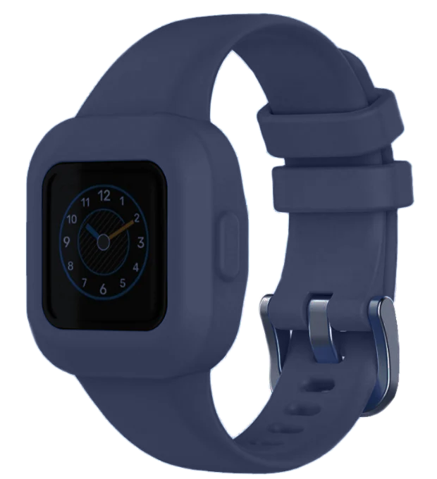 Navy silicone protective case and band for Garmin VivoFit JR 3 kids smartwatch with buckle clasp