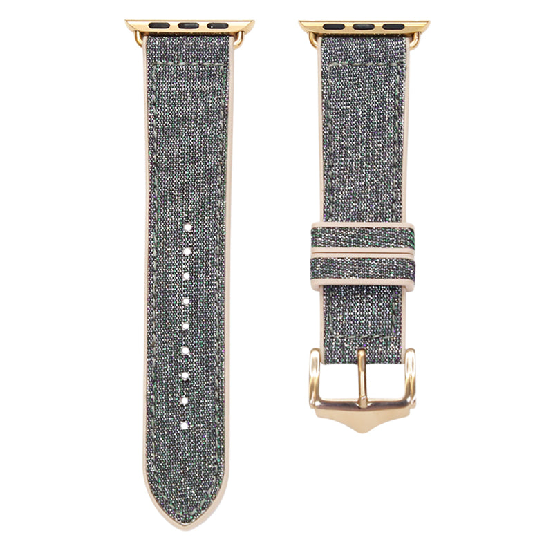 Sparkle Hybrid black woven fabric Apple Watch band with gold connector and adjustable buckle closure
