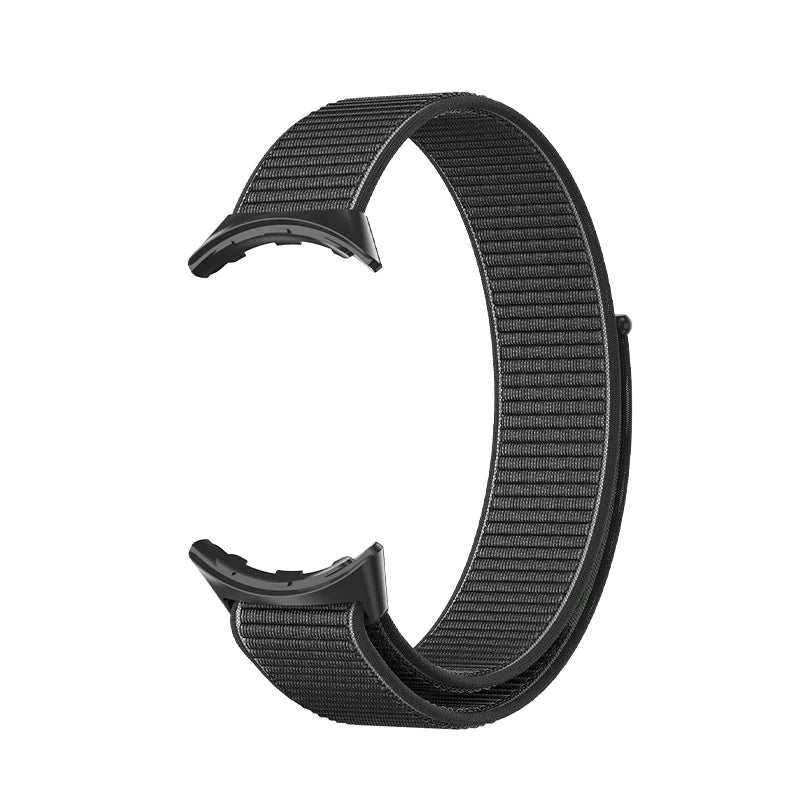 Black nylon sport loop watch band with velcro fastener for Google Pixel smartwatch