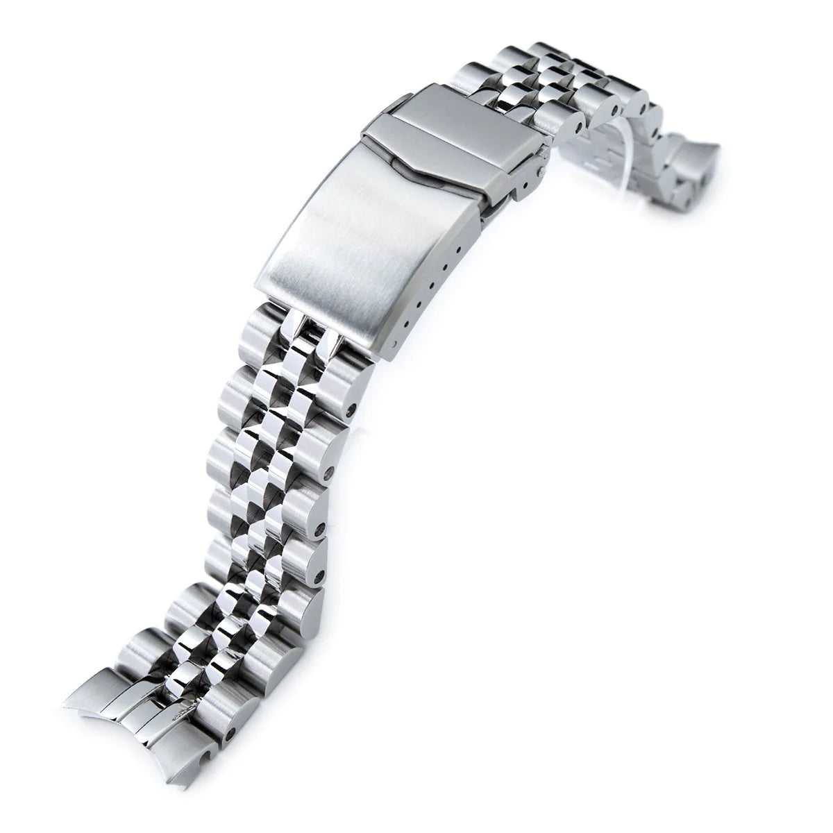 Stainless steel jubilee watch bracelet with solid links and fold-over clasp for Seiko SARB035