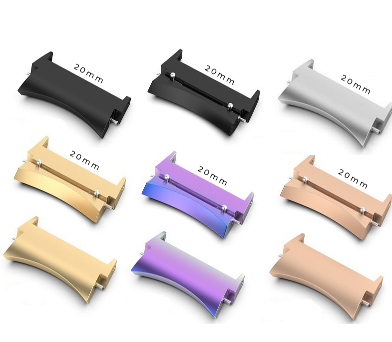 20mm watch band gap fill adapters in black, white, gold, purple, and rose gold colors with curved and straight designs