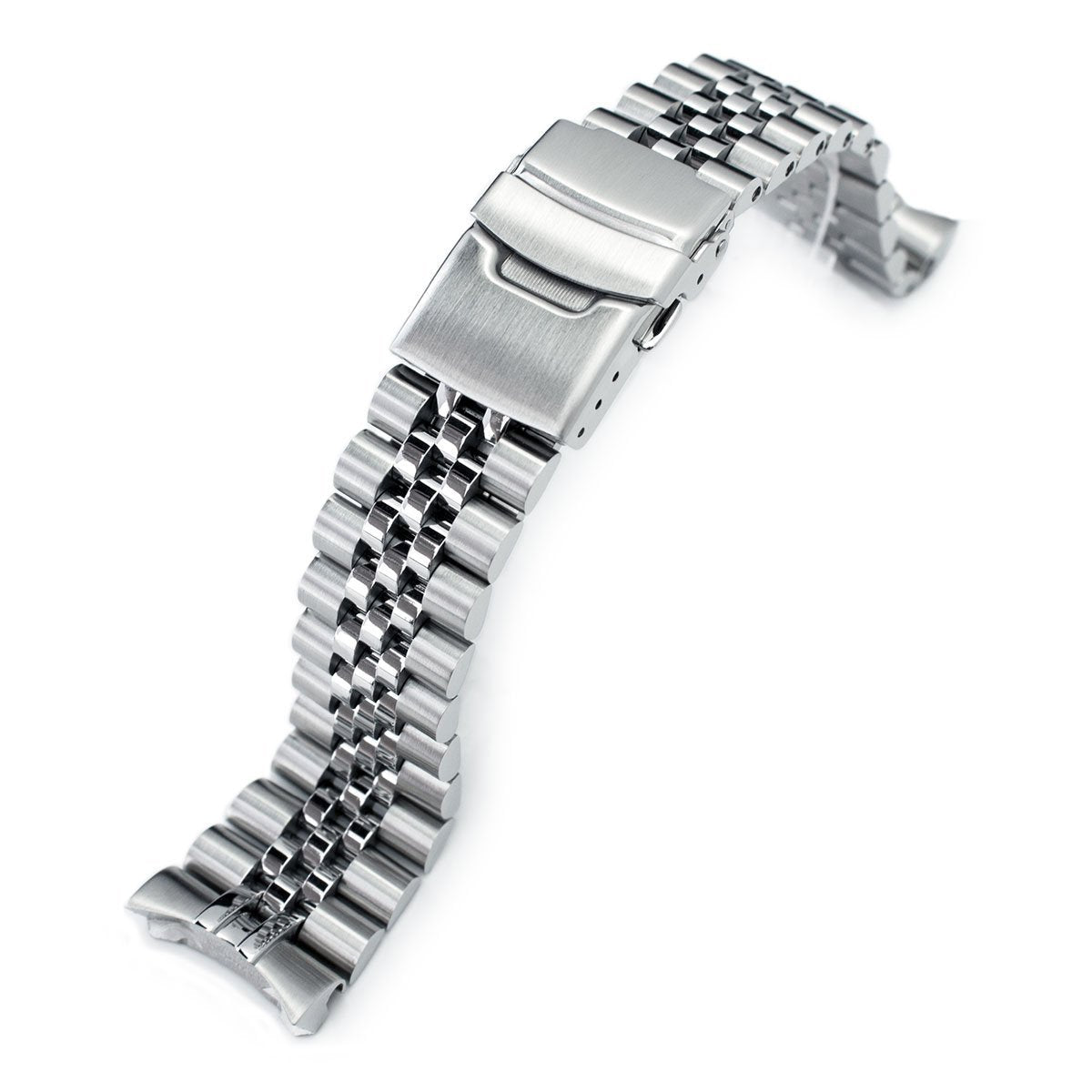 Stainless steel King Jubilee watch bracelet with solid end links and deployment clasp for Seiko SKX models