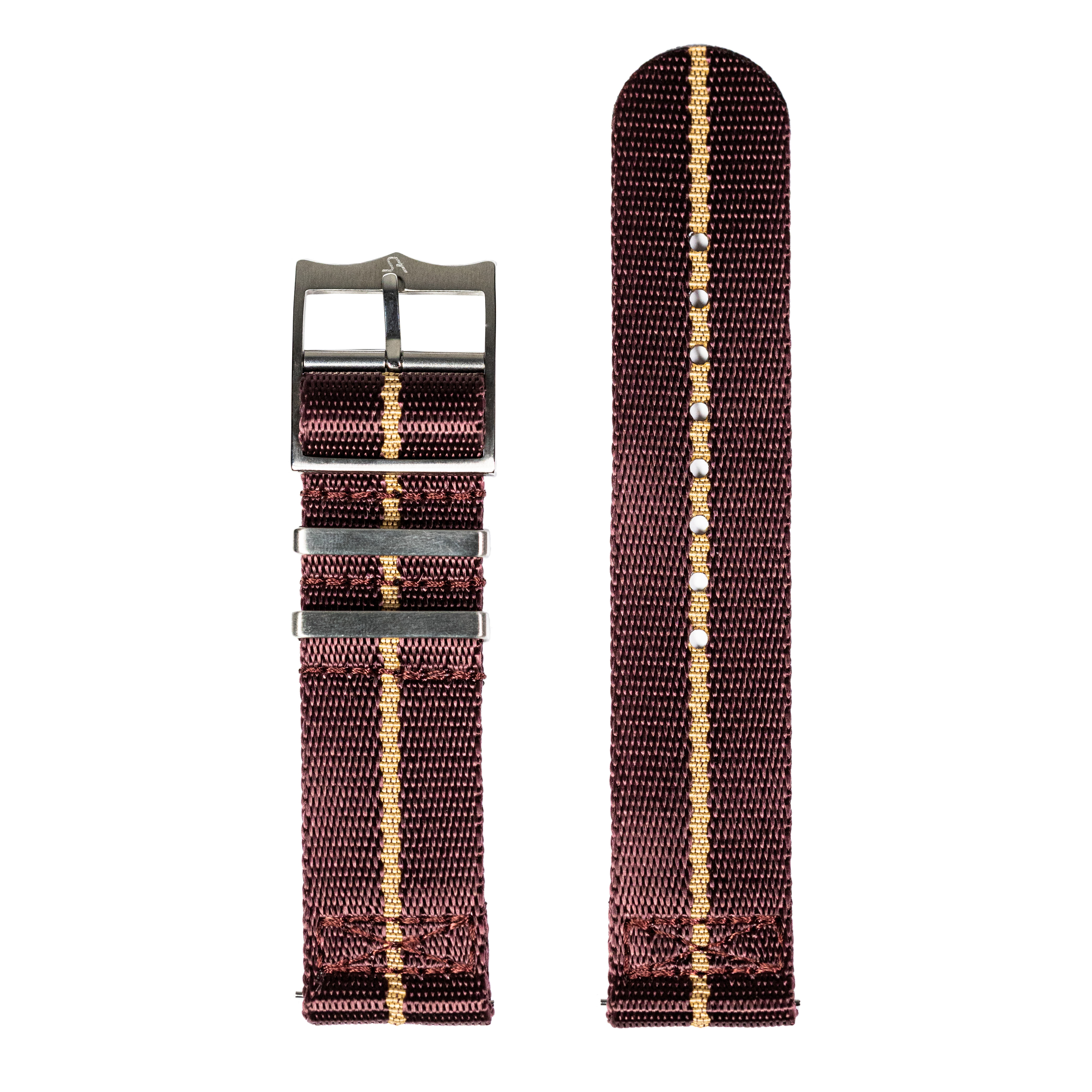 QuickFit Supreme Militex burgundy red and wheat 22mm watch strap with gunmetal buckle and keepers