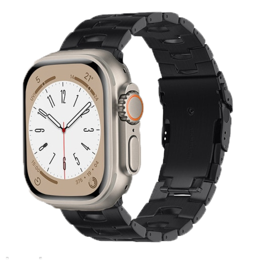 Titanium smartwatch with white dial and black stainless steel bracelet band