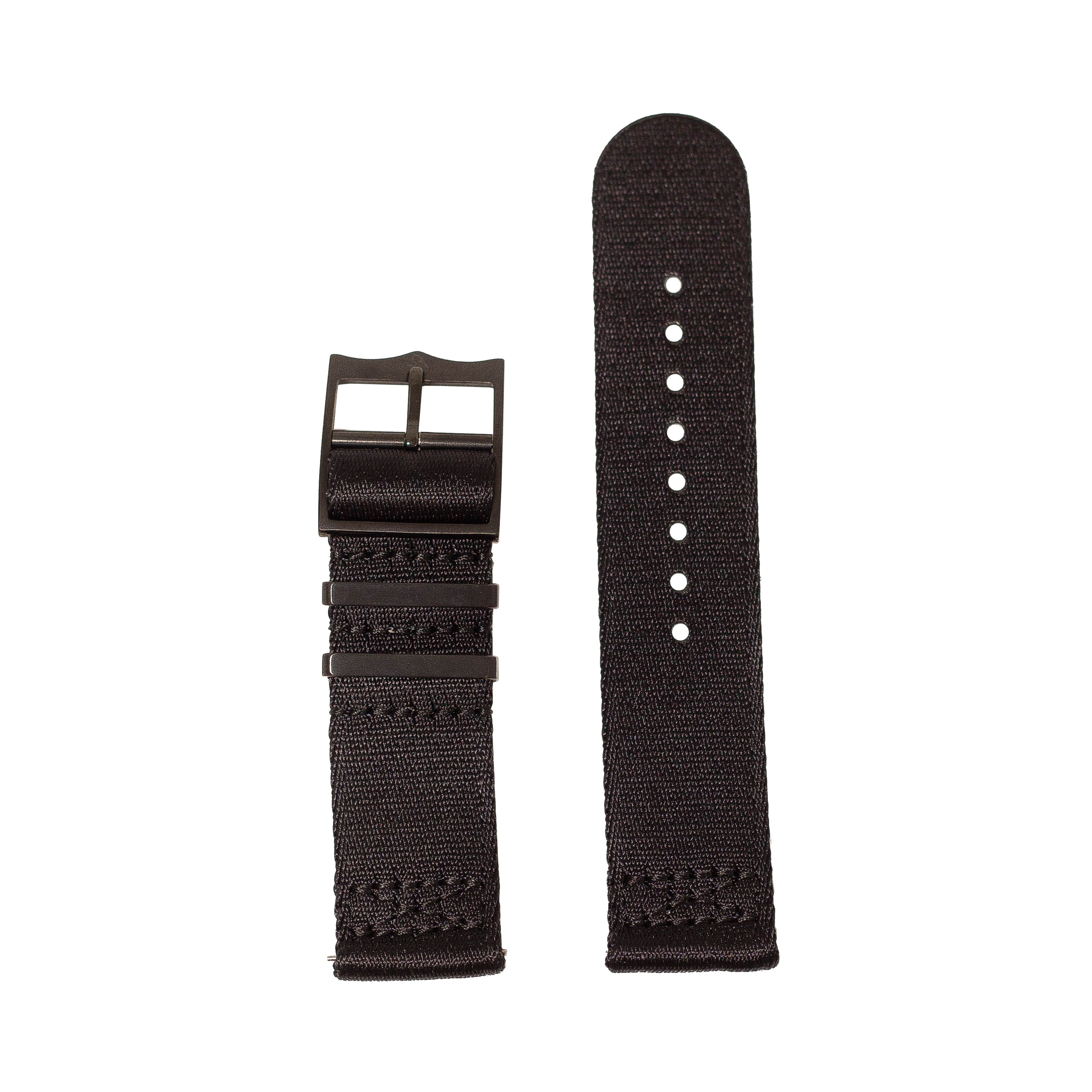 Black canvas watch band with metal buckle and adjustment holes for Apple Watch Ultra