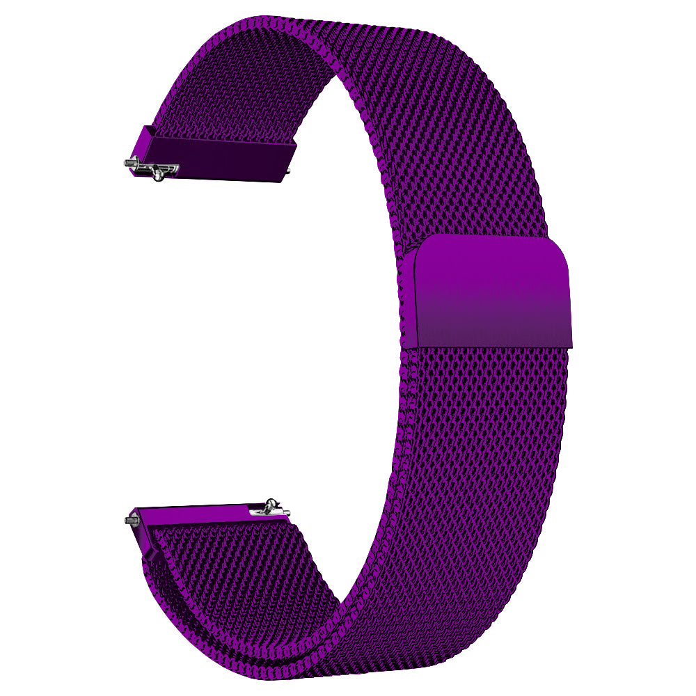 Purple woven mesh smartwatch band with quick release connectors and magnetic clasp closure