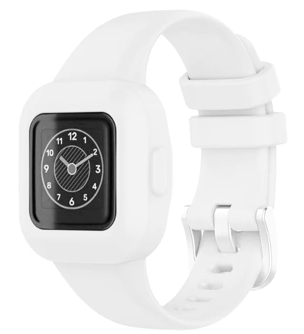 White silicone sport watch band with buckle closure for kids fitness tracker smartwatch