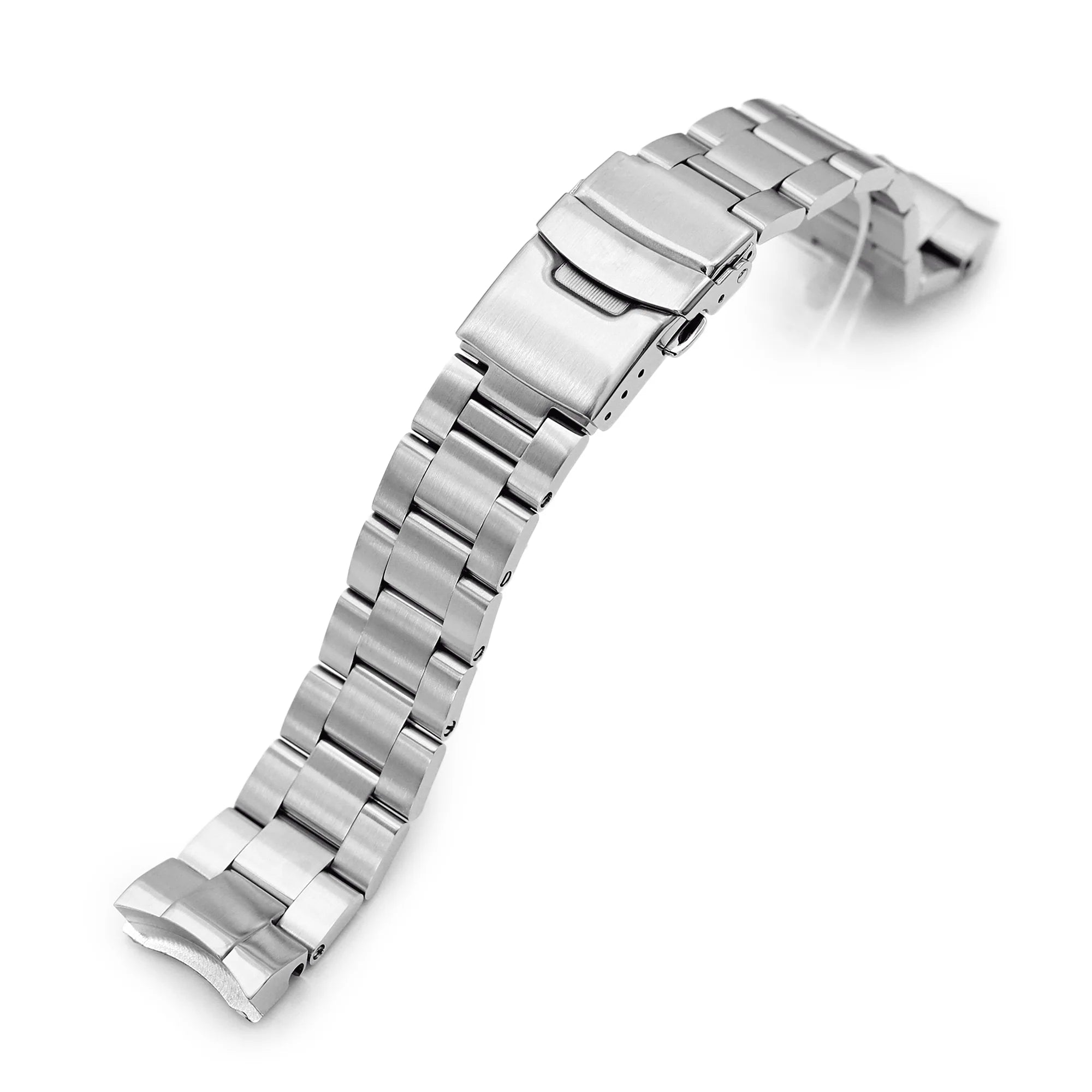 Stainless steel Super-O Boyer watch bracelet with solid link construction and deployment clasp for Seiko Sumo dive watches