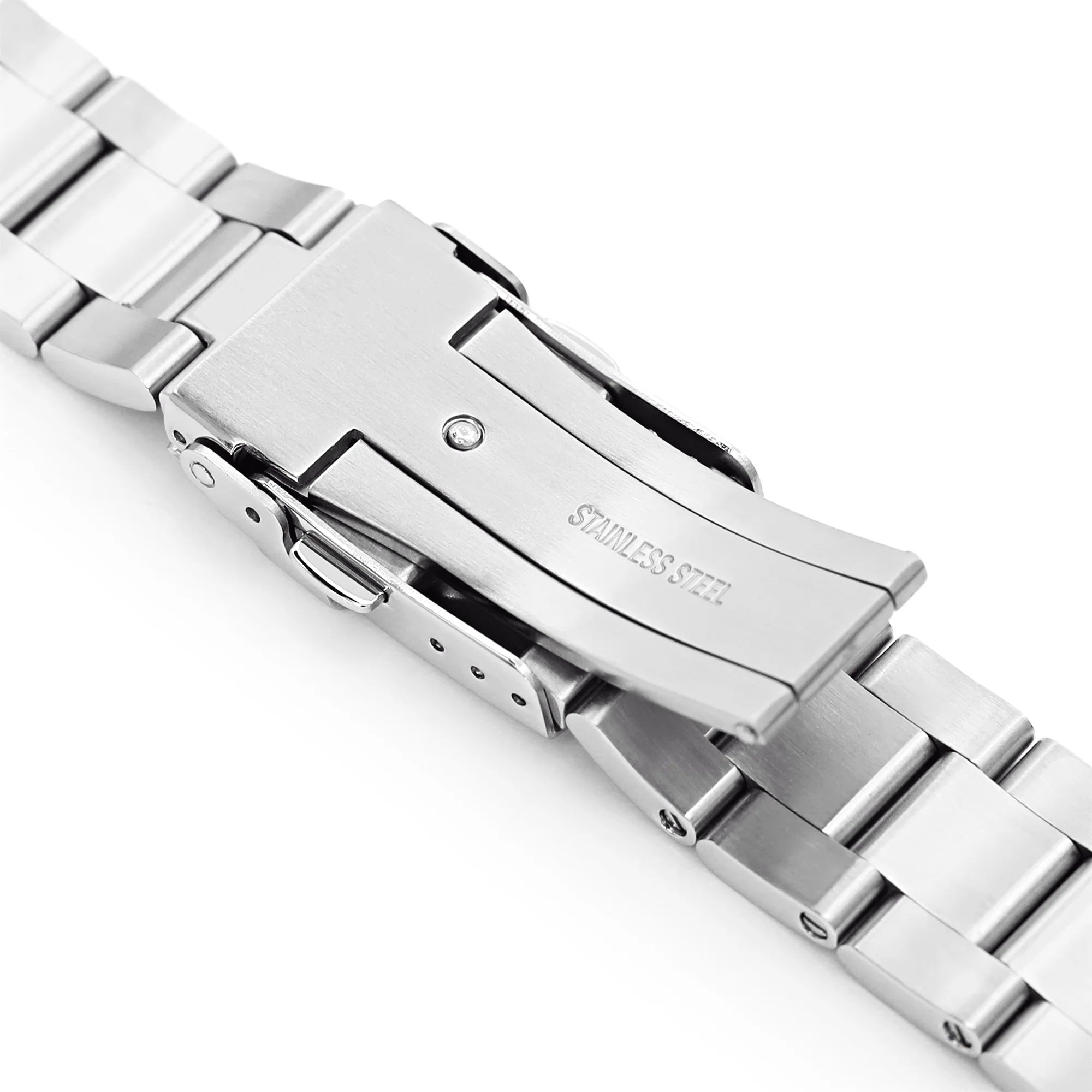 Stainless steel Super-O Boyer bracelet with diving watch end links and secure clasp closure