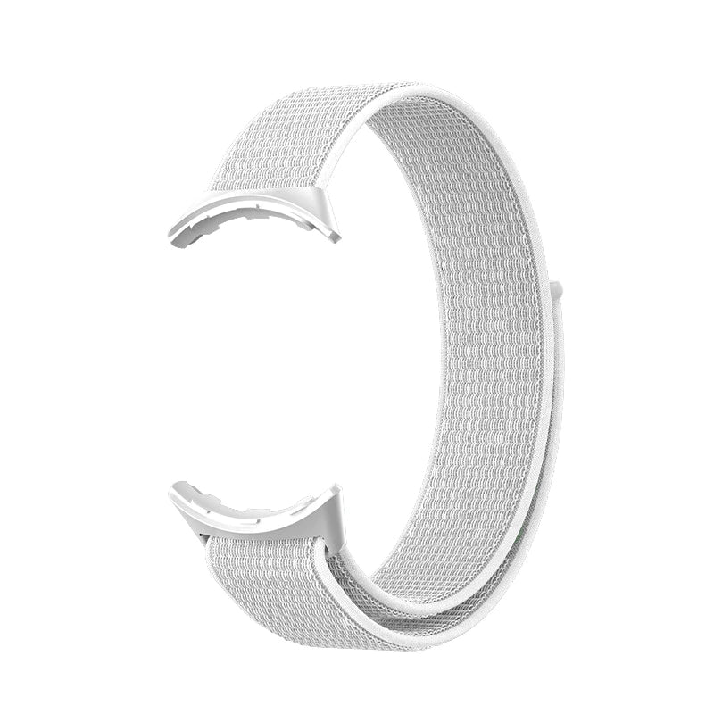 White sports loop watch band with velcro closure and aluminum hardware for smartwatch