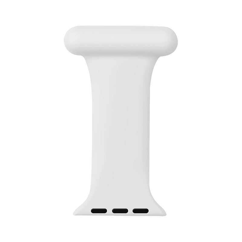 White silicone Apple Watch band adapter with rounded top and flat base featuring three black connection ports