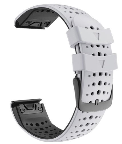 White perforated silicone sports watch band with quick-fit connector and black inner lining