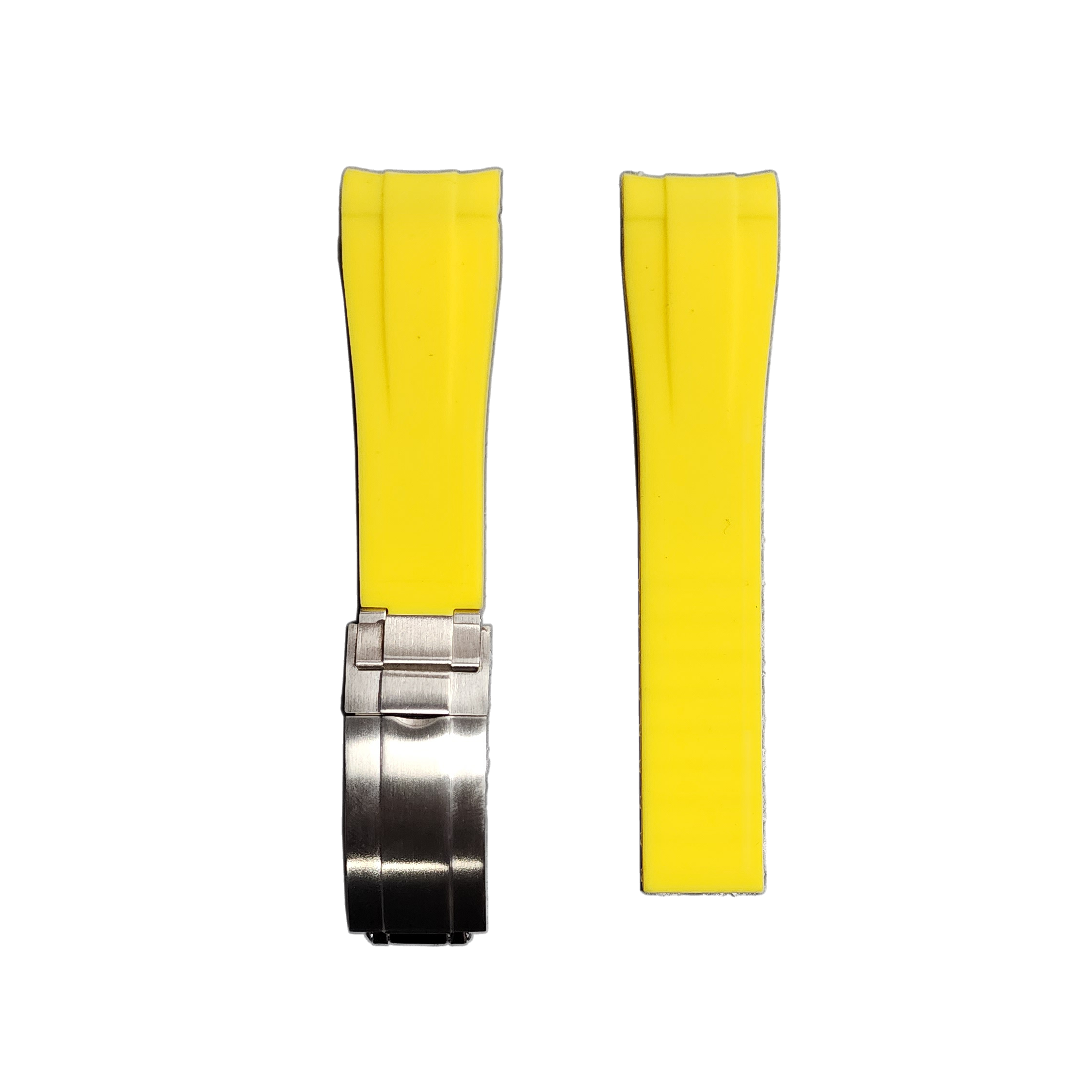 Yellow vulcanized rubber watch strap with stainless steel oyster clasp for Seiko Alpinist