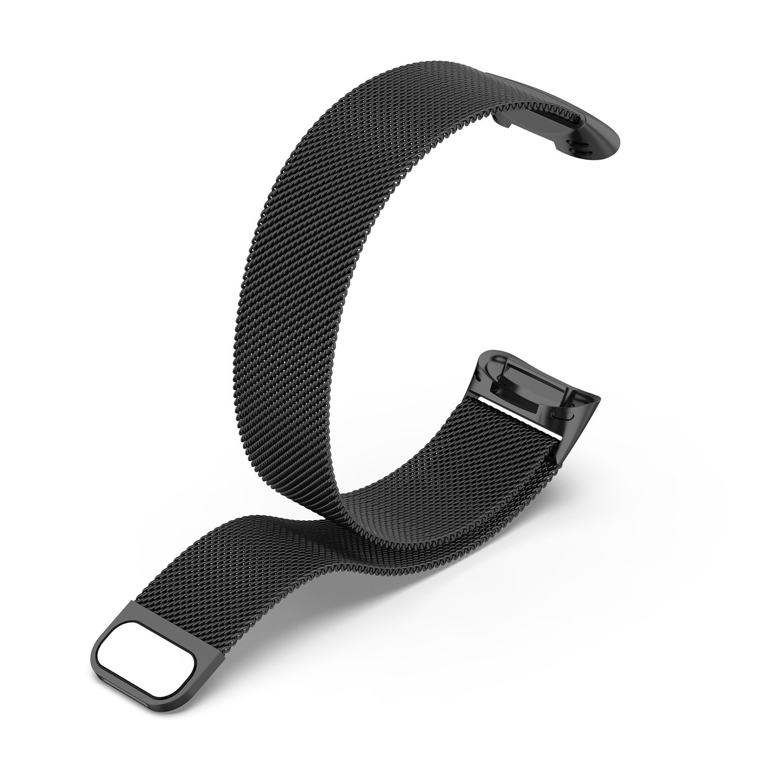 Black Milanese mesh band for Fitbit Charge 5 and Charge 6 with magnetic clasp closure