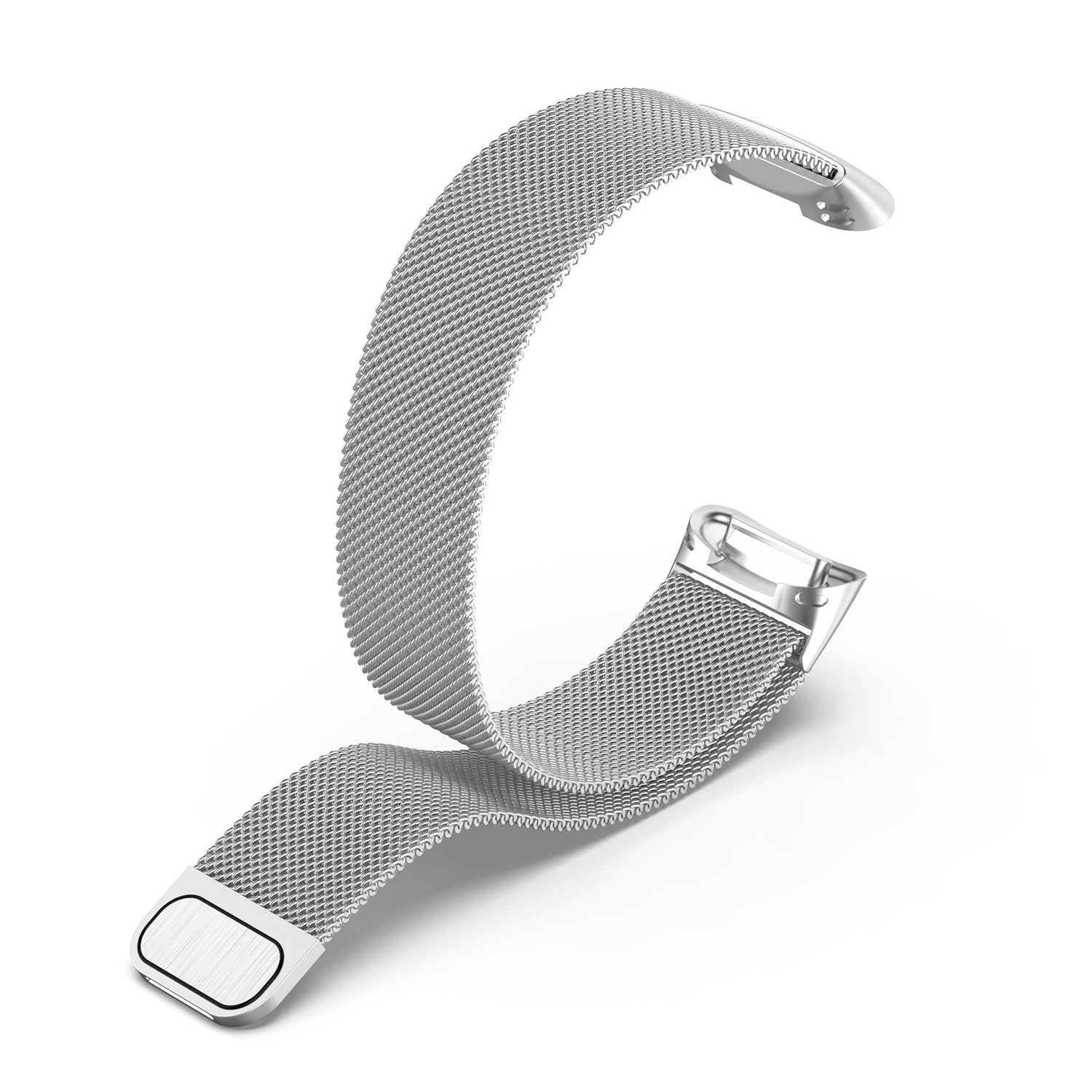 Silver milanese mesh band for Fitbit Charge 5 and Charge 6 fitness trackers with magnetic clasp closure