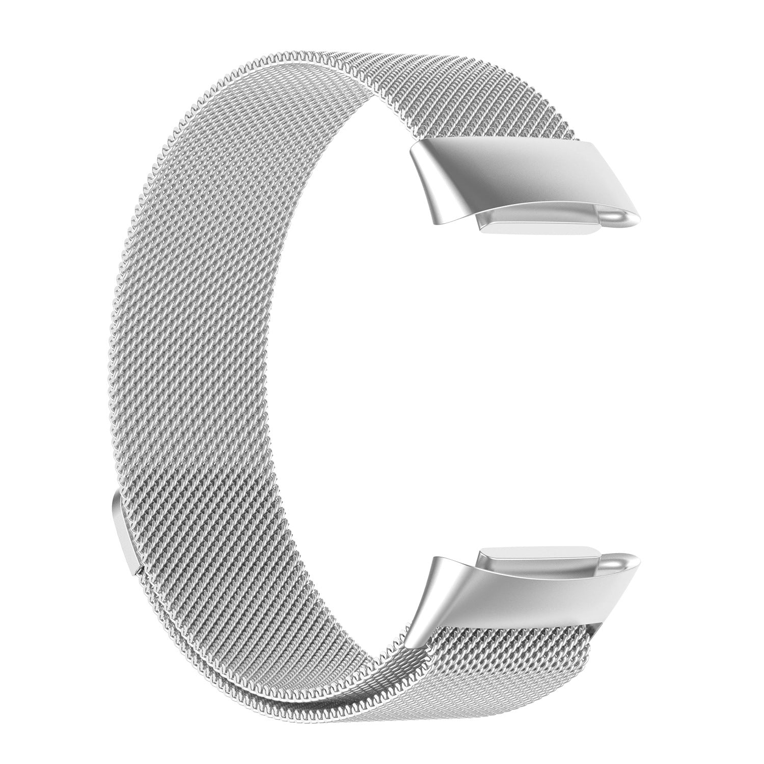 Silver stainless steel Milanese loop band for Fitbit Charge 5 and 6 with magnetic closure clasp